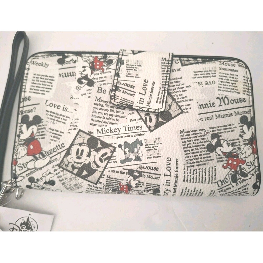 Disney Parks Mickey Minnie Crazy in Love Newspaper Print Wallet Wristlet New